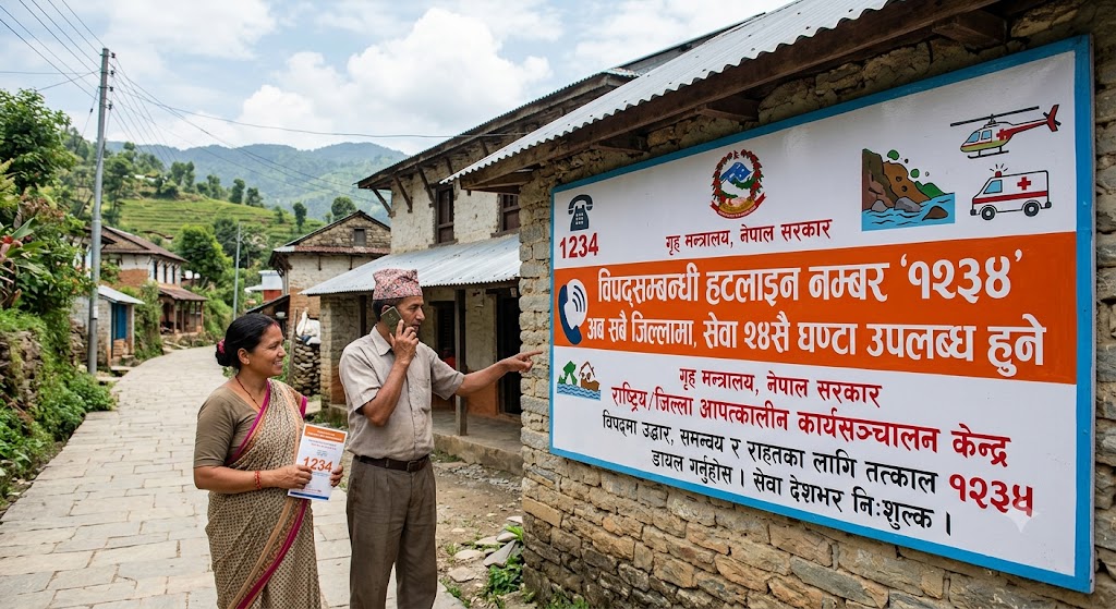 विपद्सम्बन्धी हटलाइन नम्बर ‘१२३४’ अब सबै जिल्लामा, सेवा २४सै घण्टा उपलब्ध हुने