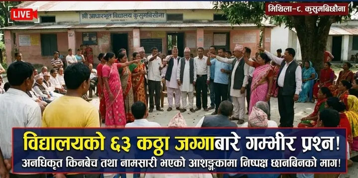 मिथिला–८ मा विद्यालयको ६३ कठ्ठा जग्गाबारे छानबिनको माग